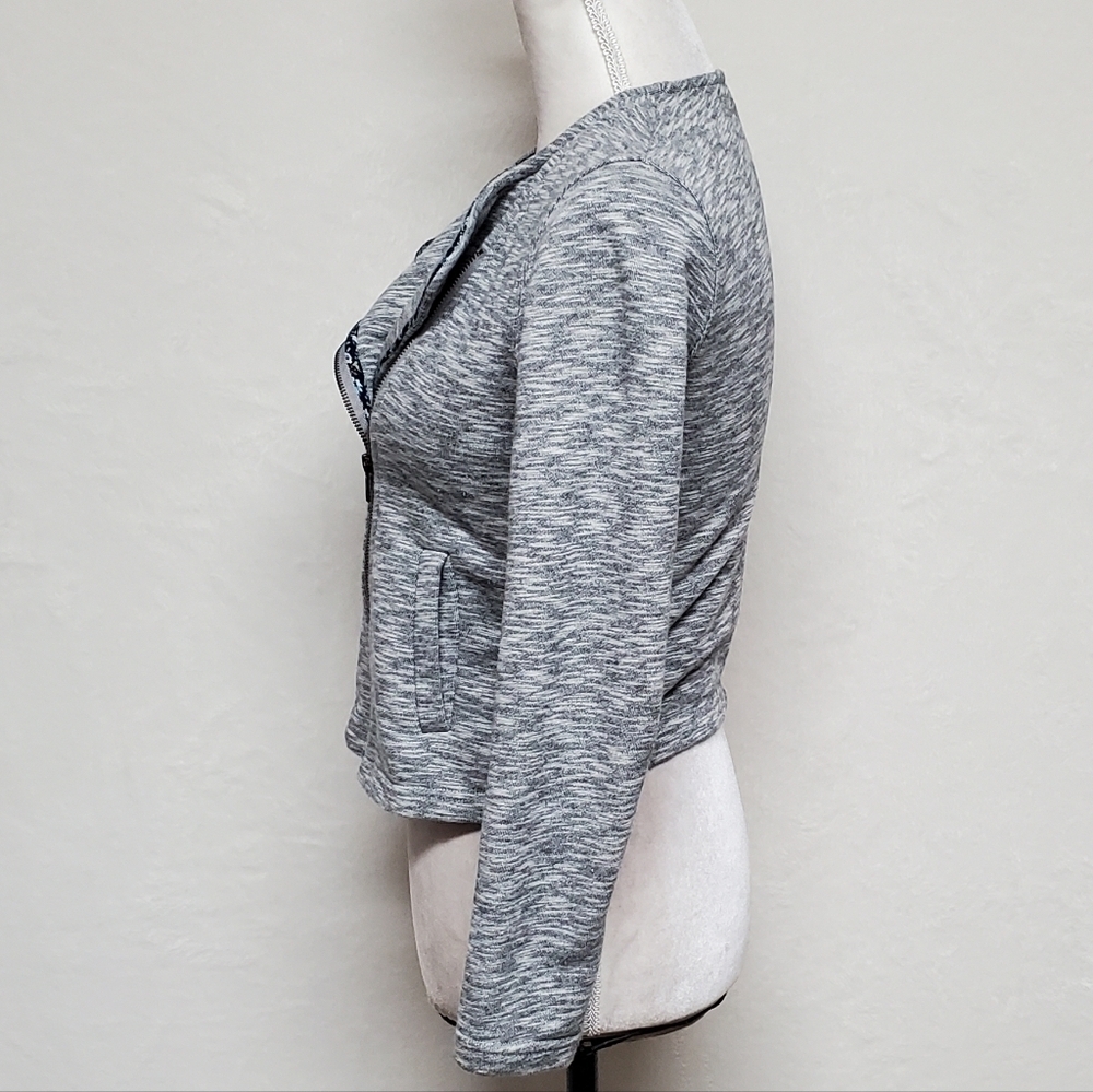 MATILDA Jane Afternoon Drive Heather Grey Knit Floral Trim Cropped Moto Jacket - Picture 8 of 13